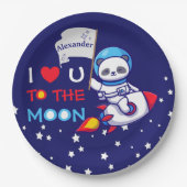 かわいいパンダがロケット船の子どもたちパーソナライズされた ペーパープレート (正面)