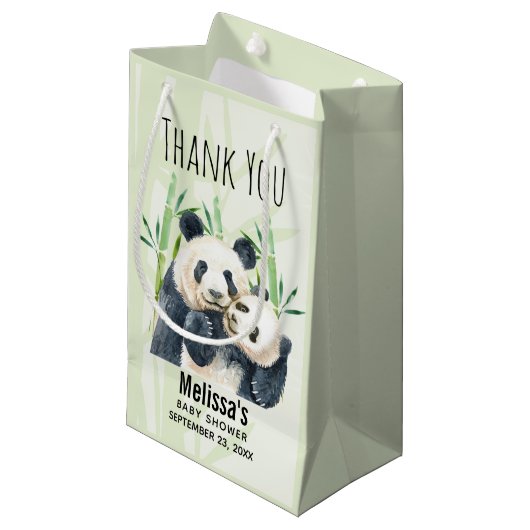 かわいいパンダが可愛い水彩赤ちゃんシャワー スモールペーパーバッグ (正面アングル)