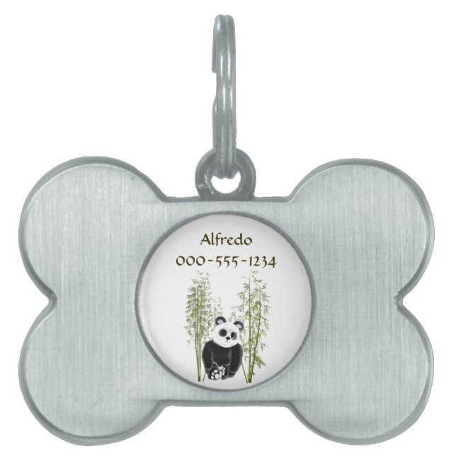 かわいいパンダが竹に座る ペットネームタグ (正面)