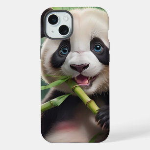 かわいいパンダが竹を食べている iPhone 15 PLUSケース
