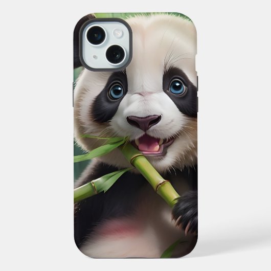 かわいいパンダが竹を食べている iPhoneケース (裏面)