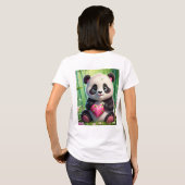 かわいいパンダが竹林でハートを持っている Tシャツ (裏面フル)
