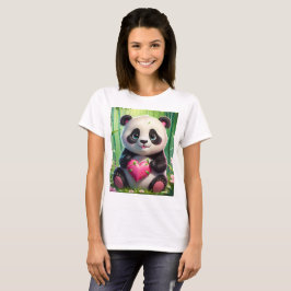 かわいいパンダが竹林でハートを持っている Tシャツ