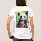 かわいいパンダが竹林でハートを持っている Tシャツ (裏面)