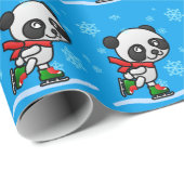 かわいいパンダくまのアイススケートの雪のクリスマスの子供 ラッピングペーパー (ロールコーナー)