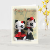 かわいいパンダくまのカップル記念日の挨拶状 カード (黄色い花)