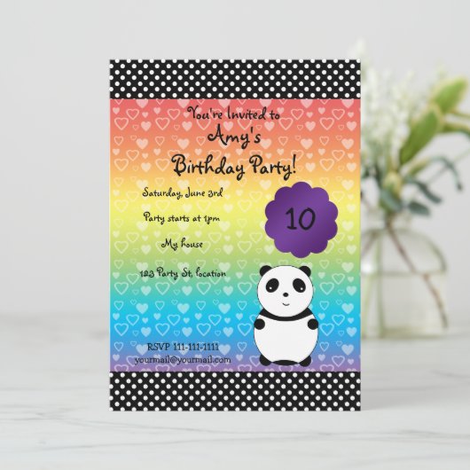 かわいいパンダくまの誕生日の招待 招待状 (スタンド正面)