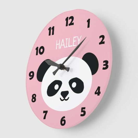 かわいいパンダくまの顔はかわいいのパーソナライズなピンクをからかいます ラージ壁時計 (傾斜)