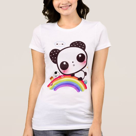 かわいいパンダとかわいい食べ物の虹 Tシャツ (正面)
