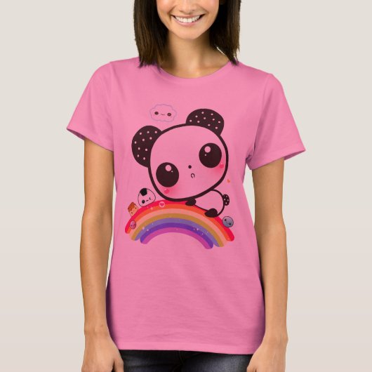 かわいいパンダとかわいい食べ物の虹 Tシャツ (正面)