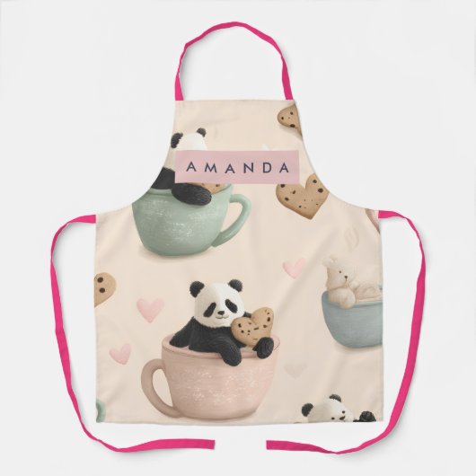 かわいいパンダとクマの柄のオリジナルデザイン エプロン (正面)