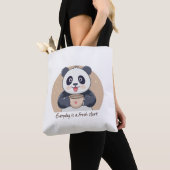 かわいいパンダとコーヒー トートバッグ (クローズアップ)
