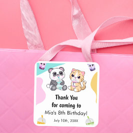 かわいいパンダとトラのタピオカティーキッズの誕生日 スクエアシール