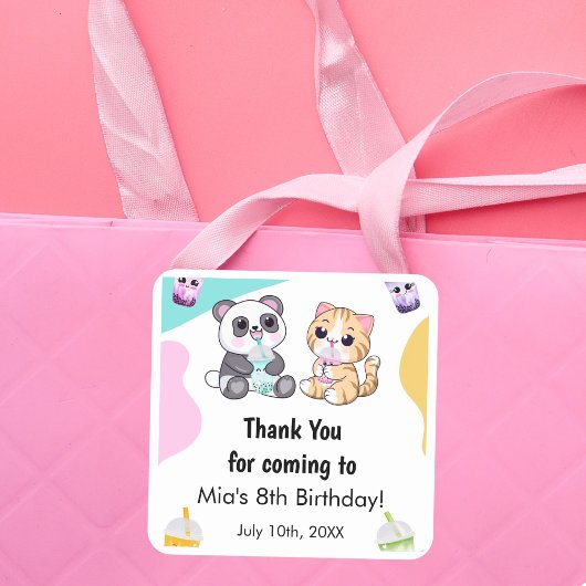 かわいいパンダとトラのタピオカティーキッズの誕生日 スクエアシール