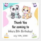 かわいいパンダとトラのタピオカティーキッズの誕生日 スクエアシール (正面)