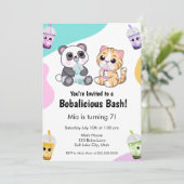 かわいいパンダとトラのタピオカティーキッズの誕生日 招待状 (スタンド正面)