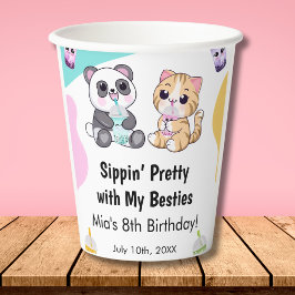 かわいいパンダとトラのタピオカティーキッズの誕生日 紙コップ