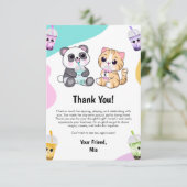 かわいいパンダとトラのバブルティー子供の誕生日 サンキューカード (スタンド正面)