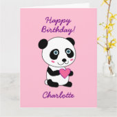 かわいいパンダとハート子供の誕生日 パーソナライズされた カード (黄色い花)