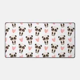 かわいいパンダとハート柄 デスクマット