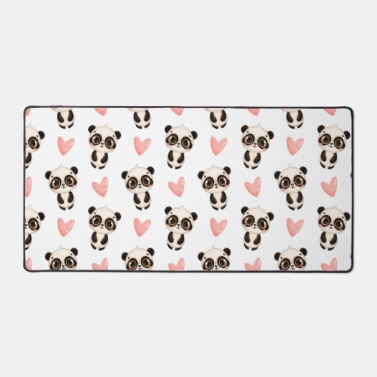 かわいいパンダとハート柄 デスクマット (正面)