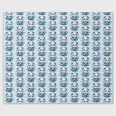 かわいいパンダとブルーボバブルティー ラッピングペーパー (フラット)