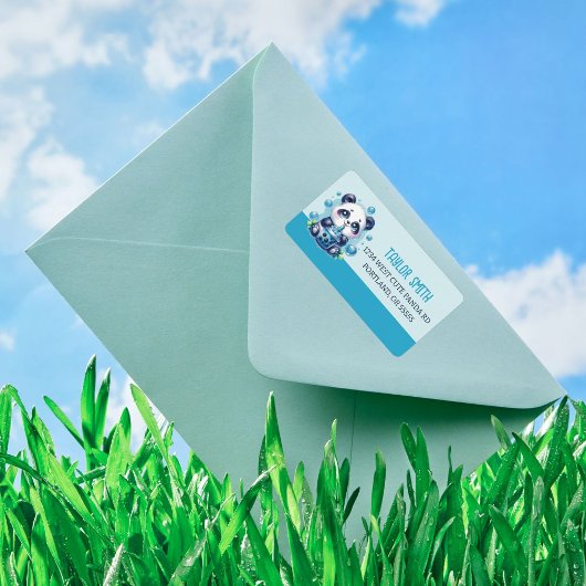 かわいいパンダとブルーボバブルティー ラベル