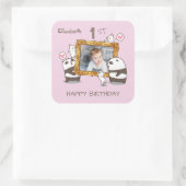 かわいいパンダと猫フォトフレーム1歳 スクエアシール (バッグ)