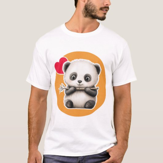 かわいいパンダと竹の棒 Tシャツ (正面)