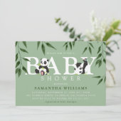 かわいいパンダと葉のニュートラルなベビーシャワー 招待状 (スタンド正面)