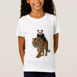 かわいいパンダに乗るトラのキッズTシャツ Tシャツ