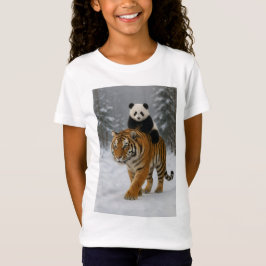 かわいいパンダに乗るトラの子供用Tシャツ Tシャツ