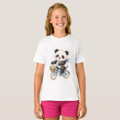 かわいいパンダのくまが青い自転車に乗る女の子のTシャツ Tシャツ (正面フル)