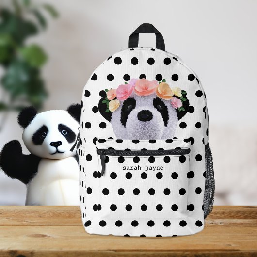 かわいいパンダのくま 黒と白の水玉 バックパック