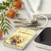 かわいいパンダのひまわり花 |アクリル酸キーチェーン キーホルダー (正面右)