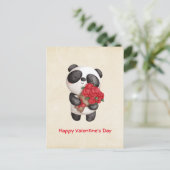 かわいいパンダのクマとローズブーケバレンタインデー シーズンポストカード (スタンド正面)
