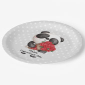 かわいいパンダのクマとローズブーケバレンタイン ペーパープレート (アングル)