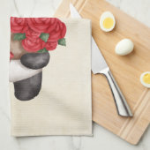 かわいいパンダのクマとローズブーケ キッチンタオル (四つ折り)