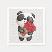 かわいいパンダのクマとローズブーケ スタンダードカクテルナプキン (正面)