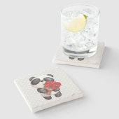かわいいパンダのクマとローズブーケ ストーンコースター (横)