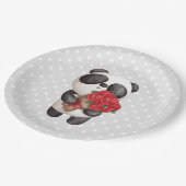 かわいいパンダのクマとローズブーケ ペーパープレート (アングル)