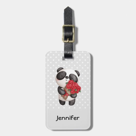 かわいいパンダのクマとローズブーケ ラゲッジタグ (正面縦)