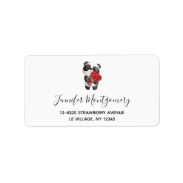 かわいいパンダのクマとローズブーケ ラベル