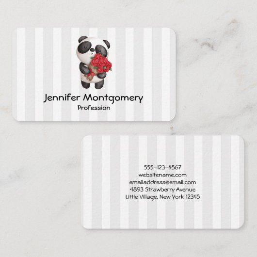 かわいいパンダのクマとローズブーケ 名刺 (正面/裏面)