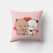 かわいいパンダのクマのカップル、ハート愛ピンク クッション (裏面)