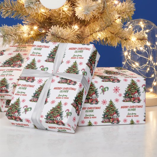 かわいいパンダのクマのクリスマスツリーキッズ ラッピングペーパー (クリスマス)