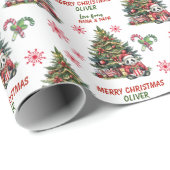 かわいいパンダのクマのクリスマスツリーキッズ ラッピングペーパー (ロールコーナー)