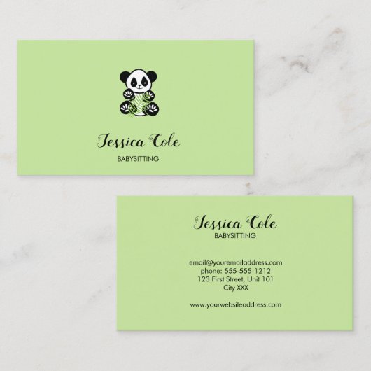 かわいいパンダのクマの淡い色の緑 名刺 (正面/裏面)