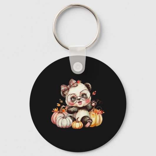 かわいいパンダのクマの秋のカボチャの収穫祭 キーホルダー (正面)