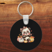 かわいいパンダのクマの秋のカボチャの収穫祭 キーホルダー (正面)